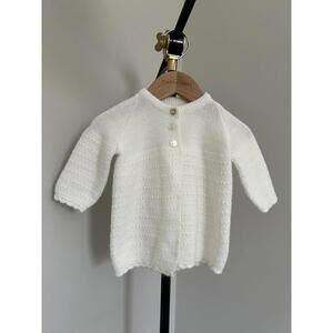 Vintage Girls Blue Bird White Acrylic Knit Cardigan Sweater, Made in USA, 18M